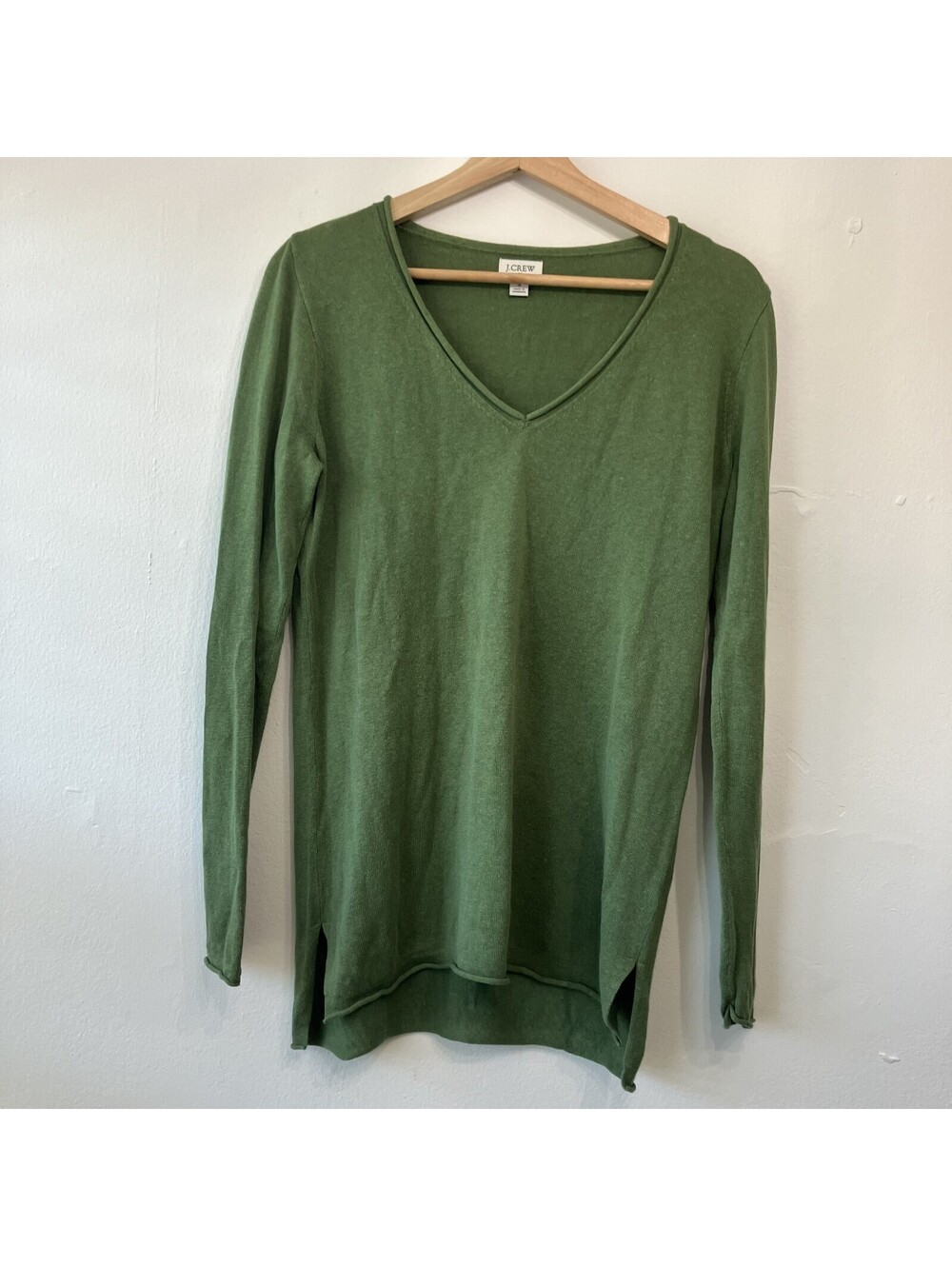 J.Crew Linen Roll Neck V Neck Sweater Forest Fairy Boho Goblin Luxe Earthy Small